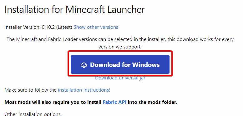 fabric not showing up in launcher minecraft